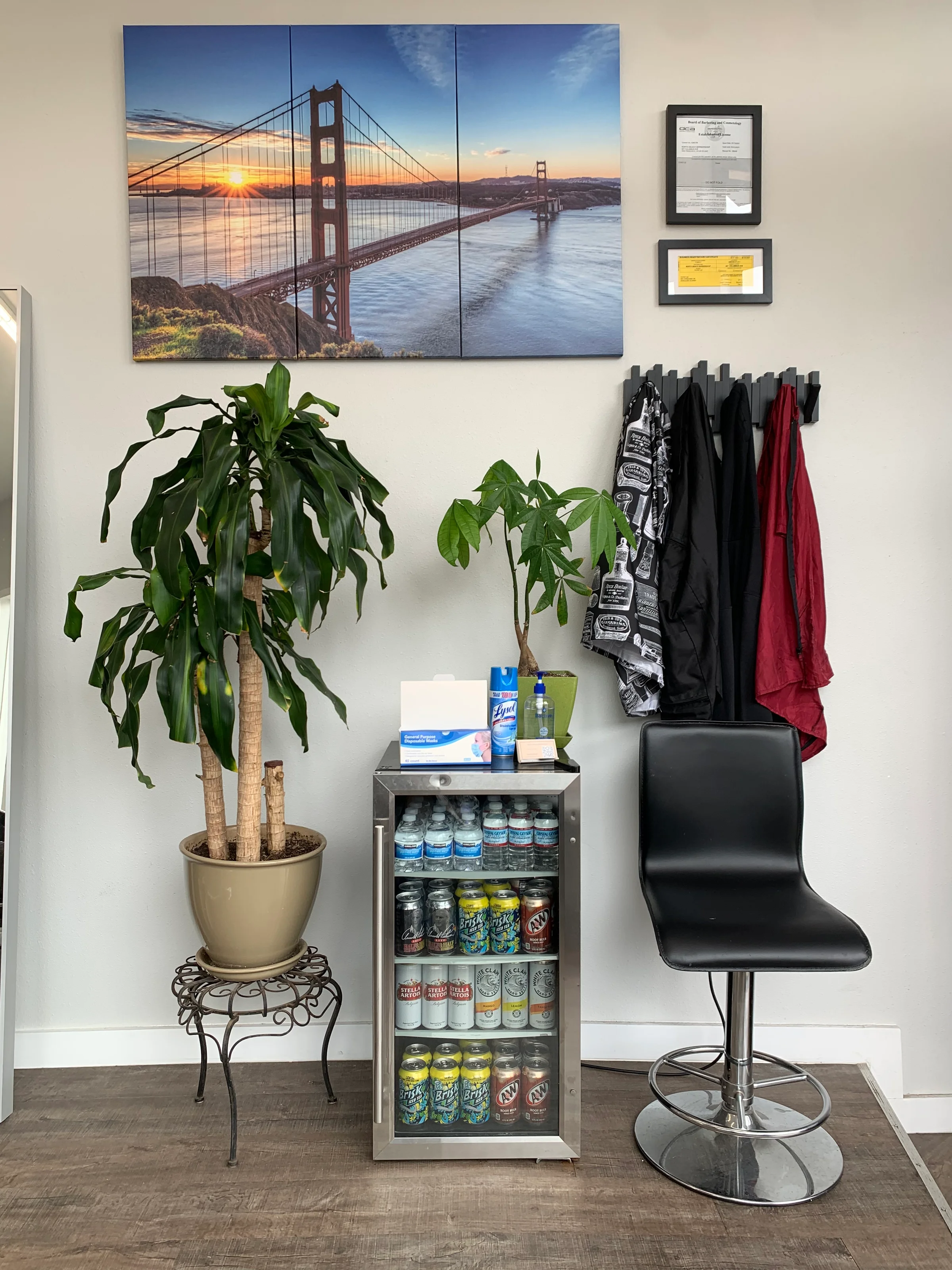 Beyond the Pale lounge — Golden Gate canvas, plants, drink fridge